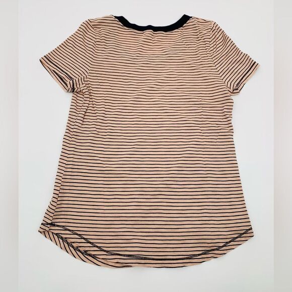 ANTHROPOLOGIE T.La BLUSH NAVY BLUE SHORT SLEEVE STRIPED STITCHED TEE TOP Sz Med - Picture 7 of 7